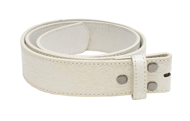 BC Belts Western Leather Belt Strap - 1.5â€ Wide Embossed Scrollwork for Men & Women Cowboy/Cowgirl (White-M) - Image 2